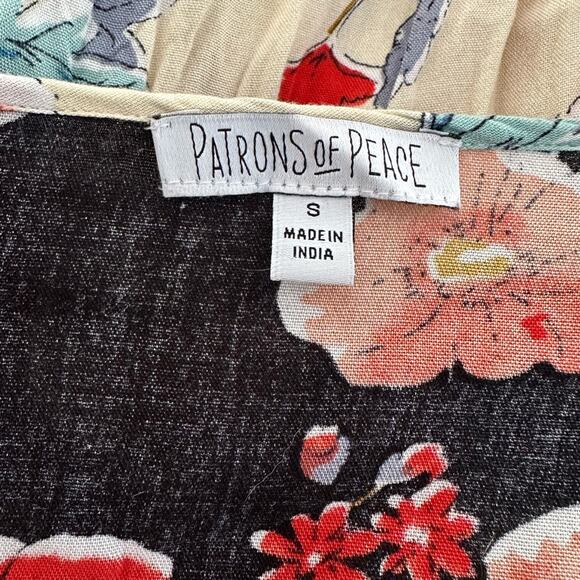 Patrons of Peace Red Blue Cream Floral Mini Dress Ruffle Festival Boho Hippie - Picture 7 of 8